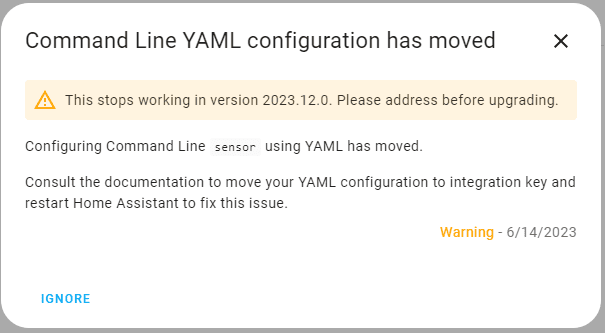 Configuring Command Line Sensor Using Yaml Has Moved.